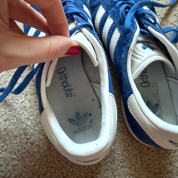 Adidas Gazelle Kids Sneakers Shoes Size 4.5 EUC Trending Blue White Tennis Shoes - Picture 10 of 12